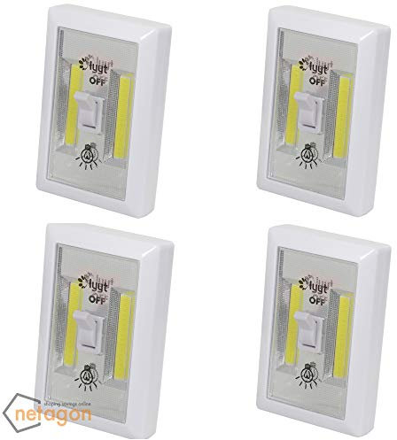 Netagon 4 Pack Night Light Wall Switch, COB LED Cordless Lights Switch Battery Operated Tap Light for Cabinet, Shelf, Closet, Wardrobe, Nightlight Kitchen & Children's Bedroom