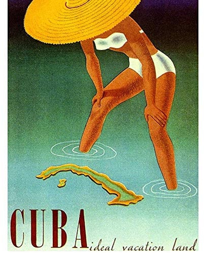 Wee Blue Coo Travel Cuba Caribbean Island Tropical Girl Sea Hat Art Print Poster Wall Decor Kunstdruck Poster Wand-Dekor-12X16 Zoll