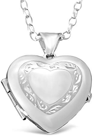 Alexander Castle Herz 925 Sterling Silber Kette mit Foto Medaillon für Damen Mädchen Kinder - 17mm x 17mm - 18 Sterlingsilber Foto Kette & Schmuck Geschenk-Box