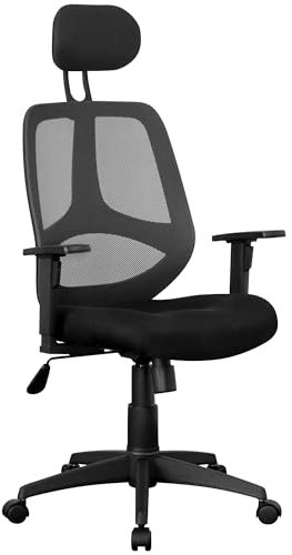 FineBuy Bürostuhl Chefsessel Schreibtischstuhl Drehstuhl Bürosessel mit Armlehnen & Kopfstütze 120 kg X-XL Schwarz