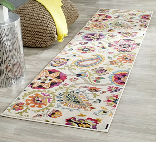 SAFAVIEH Monaco Collection Runner Rug - 2'2 x 8', Ivory & Multi, Boho Floral Design, Non-Shedding & Easy Care, Ideal for High Traffic Areas in Living Room, Bedroom (MNC229A)