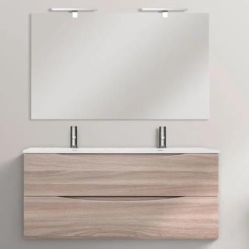 Bagno Italia Mobile Arredo Bagno Light 120cm sospeso doppio lavabo rovere con due cassetti soft close Mobili I