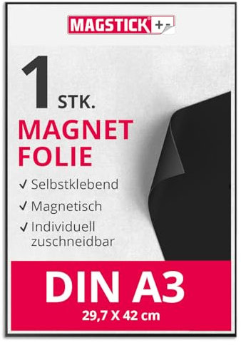 Magstick lámina magnética autoadhesiva DIN A3 (420 x 297 mm) Negro I Autoadhesivo se Puede Cortar a Medida magnético pegable I para Manualidades I DIY I para Crear fotoimanes imán de Nevera I mag003