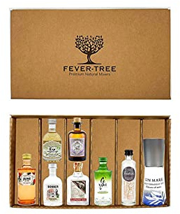 Gin Probierset Geschenkset - 8x verschiedene Gin Minis + Fever-Tree Geschenkbox