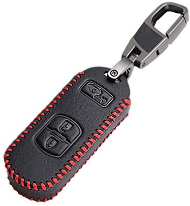 Happyit Leder Autoschlüssel Abdeckung Fall Schlüsselbund für Mazda 2 3 5 6 CX-3 CX5 CX-5 M2 M3 M5 M6 3 Tasten Fob Keyless (Rote linie)