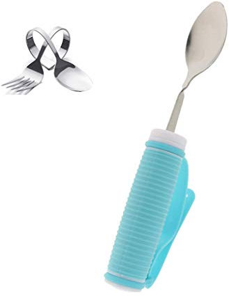Disability Eating Aids Anti-Shake Fork And Spoon Kit,Easy Grip Caring Cutlery Contoured Design Great for Disabled Or Those Suffering with Tremors And Trembling Hands,The Elderly,A