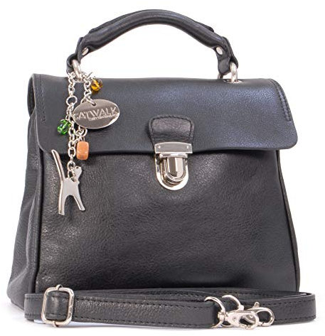 Catwalk Collection Handbags - Damen Leder Umhängetasche - Crossbody Bag/Handtasche Mittelgroß - Verstellbarer Abnehmbarer Gurt - PANDORA - Schwarz