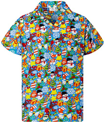 King Kameha Funky-Hawaii-Hemd, Weihnachten, Herren, Kurzarm, Christmas-Allover, EIS-Blau, 6XL