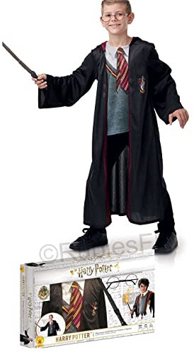 RUBIE'S Harry Potter Officiel - Déguisement et Accessoires Enfant - Taille L - 7-8 ans - Costume Robe de Sorcier, Top, Baguette et Lunettes - Pour Halloween, Carnaval - Idée Cadeau de Noël