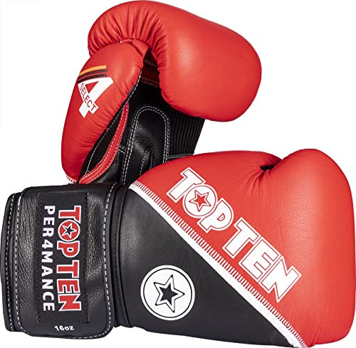 TOP TEN Boxhandschuhe „4Select“ aus Leder - rot-schwarz, 14 oz