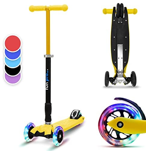 fun pro Two Roller Kinder 6 Jahre, ab Vorschulalter, bis 80KG Gewicht, der sichere Premium Roller Kinder, LED Räder Tretroller, Faltbar, für 6 7 8 9 Jahre