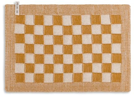 Knit Factory - Tischset Block - Ecru/Ocker - 50x30 cm | Gestricktes Tischset - Platzset aus Baumwolle - Platzdekchen - Tischmatte - Tischunterlage - Platzmatte - Blockmuster