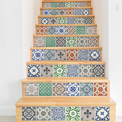 WALPLUS 24 Stück 15x15cm Vintage-Porzellan Grün Wandfliesen Aufkleber Schälen und Kleben Backsplash Abziehbilder Startseite Dekore Aufkantung für Küche Badezimmer Kacheln Farbe auf Wand Wohnen Zimmer