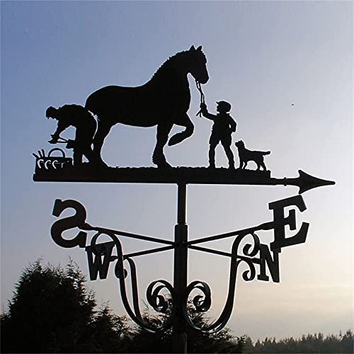 goodjinHH Wetterfahnen Wetterhahn Alter Mann und Pferd,Retro Windrichtungsanzeiger aus Metall,Wetterfahne Betreff Dach Deko Wetterhexe,für Garten Gartenhaus Dach Terrasse Hof Ornament,30cm*50cm