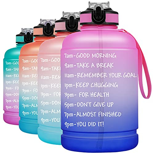 BOTTLE BOTTLE Half Gallon Water Bottle with Straw& Handle，64 oz Motivational Water Bottle with Time Marker, BPA Free Leakproof Water Jug, Ensure you Drink Enough Water for Indoor and Outdoor Sports.