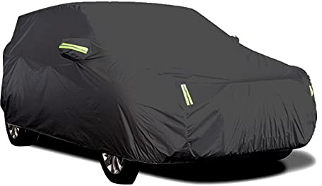 Shkalacar Funda Coche Exterior Impermeable,Cubre Coches Exterior,Transpirable,Anti-UV Resistente al Polvo Nieve,con Hebilla Fija, Tira Reflectantes (L)