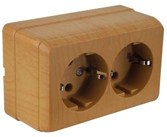 Aufputz Schuko Steckdose 2fach Holzfarben · Eiche Imitat (Eichefarben) · IP20 · Mutlusan · AP Serie Bron