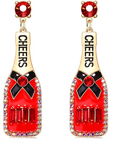 Champagne Earrings for Women Girls Bright Wine Bottle Dangle Earrings Sparkling Rhinestones Enamel Bottle Earrings Statement Jewelry Gift, Zinc, crystal