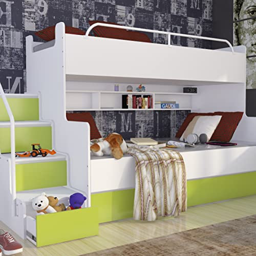 Marlux-Meble Hochbett Kinderbett JSM-3 mit Treppe 80x190 + 120x190 Matt Kinderbetten Funktionsbett Etagenbett Stockbett Kinderhochbett Jugendhochbett (Limette Matt)