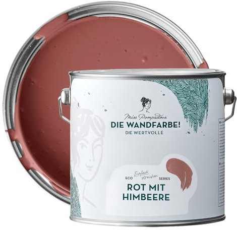 MissPompadour edelmatte Wandfarbe Rot mit Himbeere 2,5L - sehr hohe Deckkraft - geruchsneutrale, spritzfreie Farbe - atmungsaktive, wasserbasierte Innenfarbe/Deckenfarbe - Die Wertvolle