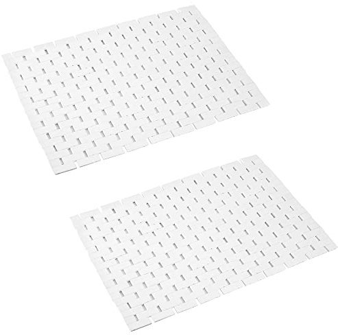 Bambus-Badematte, Badezimmerteppich, Boden, Holz, Dusche, Badewanne, wasserdicht, rutschfest, weiß, Zubehör, 40,6 x 61 cm, leicht zu reinigen, 2 Stück
