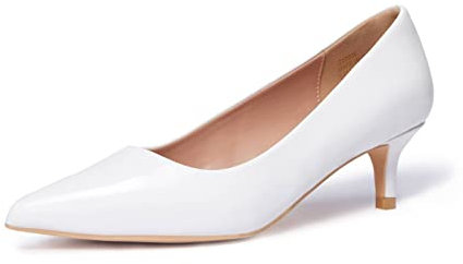 Zhabtuc Damen Pumps mit Kitten Heel, Sexy Spitz Niedrige Absätze 5 cm Absatzschuhe Geschlossene Pumps mit Kleinem Absatz Elegant Brautschuhe Büro Heel Schuhe, Weiß 36EU