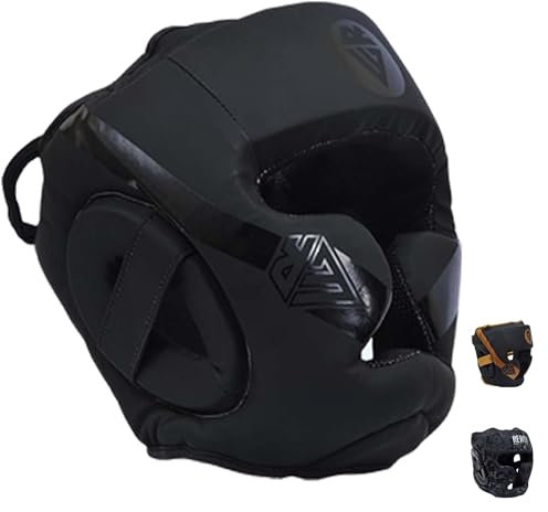 REWON Kopfschutz MMA Kickboxen Kampfsport Boxhelm Boxkopfbedeckung Nasenschutz Gesichtsschutz für Boxen Muay Thai Taekwondo Kopfschützer Training Sparring Manner Damen (Nero, L)