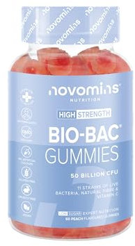 Probiotic Gummies – Bio-Bac 50 Billion CFU Probiotics for Gut Health 11 Strains of Live Bacteria - Pro Biotics for Gut Health Probiotic Supplements for Men and Women - Novomins