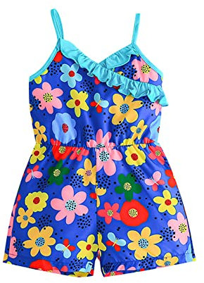 DYKeWei Ärmellose für Kleinkinder, Blumendruck, Strampler, Overall Tierhausschuhe Kinder 30 (Blue, 2-3 Years)