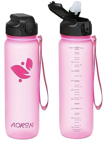 AORIN Trinkflasche mit Strohhalm, 1L Trinkflasche Kinder BPA Frei, Tritan Auslaufsicher Wasserflasche, Geeignet für Sport, Fitness, Laufen, Yoga, Fahrrad, Outdoor