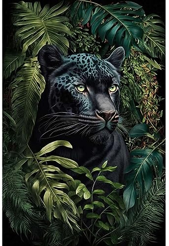 Ceanothe Tableau sur verre synthétique panthère noire 65x97 cm Impression Image en Haute Définition Tableau mural décoratif Fabriqué en France