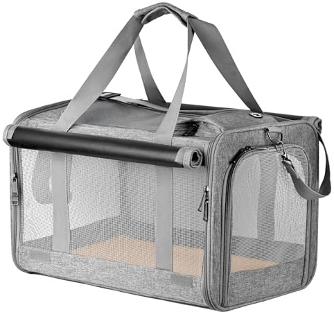 Katzentasche Transporttasche Hundebox Faltbar Hundetransportbox Katzentransportbox Hundetasche für kleine Hunde und Katze Haustiertragetasche Katzentragetasche mit Schultergurt für Auto Reise (Grau)