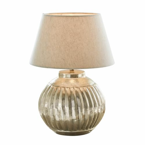 LOBERON Tischlampe Lillemor, antiksilber/creme | Aluminium, Baumwolle, Leinen, H/Ø ca. 42/30 cm