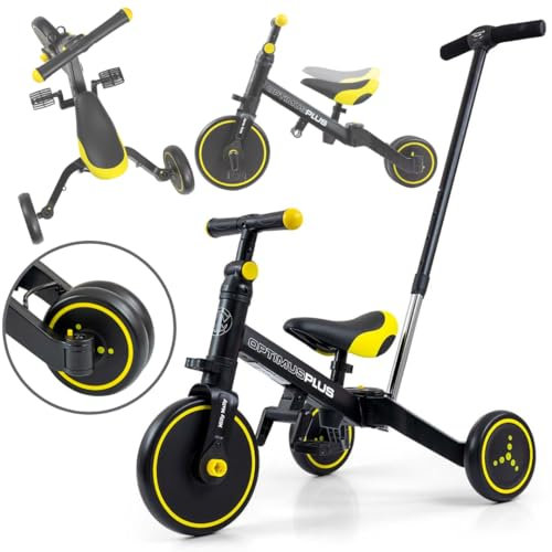 Milly Mally Bicycle 4in1 Optimus Plus Blaues Dreirad mit Griff, Laufrad für ein Kind schiebeauto ab 1 jahr dreirad von kettler dreirad kettler mit schubstange trike kinder kinderdreirad mit schubstang