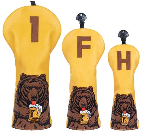 LZFAN Cubierta para cabeza de palo de golf, cubierta para cabeza de conductor, cubierta de madera de Fairway, cubierta híbrida para cabeza de palo de golf, cubierta de putter, oso de cerveza (1.F.H)