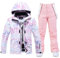 ALSOGO Damen Skijacke & Skihose Set Skianzug 2 teilig Schneeanzug 10.000mm Wasserdicht Schneejacke Winddichte Schneehose mit Abnehmbare Kapuzen Trägern zum Skifahren Snowboarden TY304 Pink M
