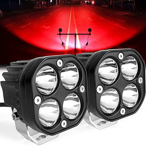 SUFEMOTEC 3Inch rote geführte Licht-Pods, 12V 24V geführte Arbeitsleuchten für Boot Marine Angeln Jagd Pickup LKW Traktor Auto ATV, Pod 4x4 Off Road Fahren Nebel Warn Spotlights (Pack von 2)