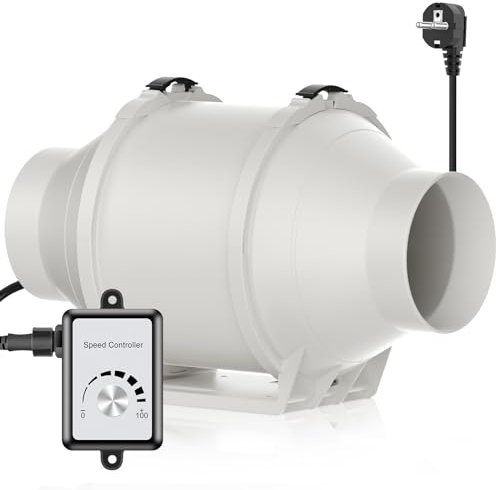 HG Power Rohrventilator 100mm Regelbar, 366m³/h Abluftventilator mit Drehzahlregler EC Motor 110-240V Leise Inline Kanalventilator mit EU-Stecker Badlüfter Rohrlüfter für Küchen Badezimmer Garage