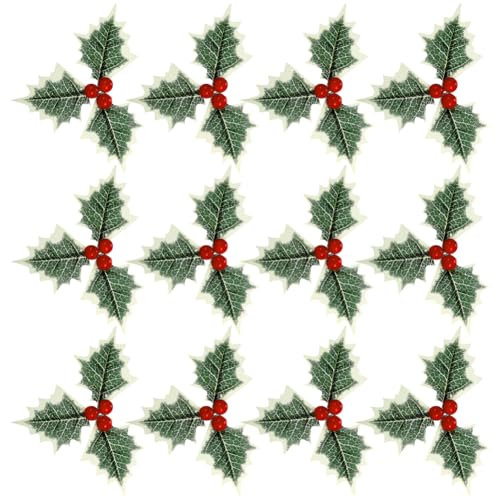 Lot de 30 Baies de Houx artificielles avec Feuilles Vertes - Faux Houx avec Baies - Arrangements Floraux de Noël - Couronnes décoratives - Pics Floraux - Rouge