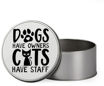 Crunchy Carrots Dogs Have Owners - Cats Have Staff - Cat Vs Dog - Dog People - Cat People Portable Metal Tin Box, Storage Box. (Round)