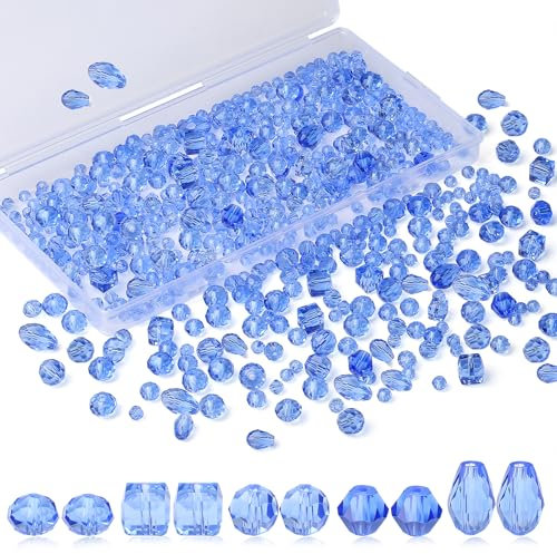 XIANNVXI Glasperlen zum Auffädeln, Bastelperlen Set 4/6/8 mm Blau, 800 Stück Glitzer Perlen für Armbänder Ohrringe Basteln DIY Schmuckherstellung