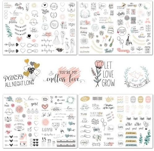 FlyWave Hochzeit Sticker 4 Stück - Romantisches Ambiente, Gästebuch, Personalisiertes Design Aufkleber