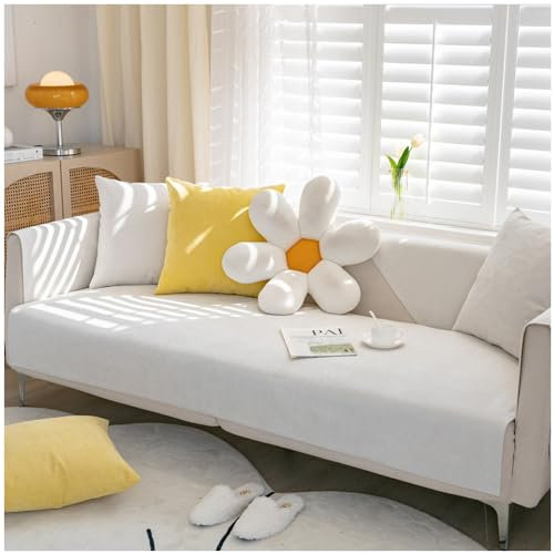 Hggzeg Weicher Chenille-Sofabezug, wasserdichte Sofa-Schonbezüge für 1-, 2-, 3-, 4-Sitzer, L-Form, rutschfester Möbelschutz, Sofakissen, Eckcouchbezug für Kinder/Haustiere (Weiß, 110 x 240 cm)