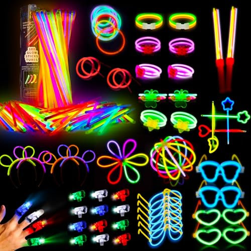 Orizizhic Set di 270 bastoncini luminosi per feste, con connettori, occhiali da vista, braccialetto, per adulti e bambini, con 10 luci per le dita, per feste, festival, compleanni, matrimoni,