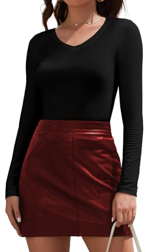 Joyshaper Langarmshirt Damen Tshirt Langarm V-Ausschnitt Oberteile Basic Longsleeve Tops Shirts Lässig Bluse Schwarz,S