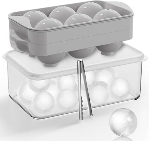 ICEXXP Whiskey-Eiswürfelbereiter mit Deckel und Behälter, 4,8 cm, runde Eiswürfelformen für Gefrierschrank, große Kugel, Whisky-Eiswürfel, Kreis mit Eimer und Zange, Cocktail-Bourbon, Brandy, Scotch