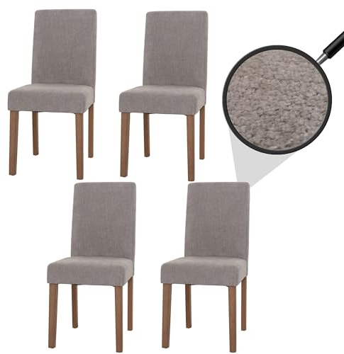 Mendler 4er-Set Esszimmerstuhl Littau - hellgrau, naturfarbene Beine | Stuhl, Küchenstuhl, Hochlehner, Stoff/Textil, Chenille, Holz