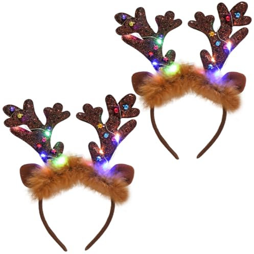Meleager 2 Stück Geweih Haarreif mit LED,Weihnachten Beleuchtete Stirnbänder,Weihnachtsgeweih,Weihnachts Haarschmuck für Kinder und erwachsene,Stirnbänder für Weihnachtsfeiern accessoires