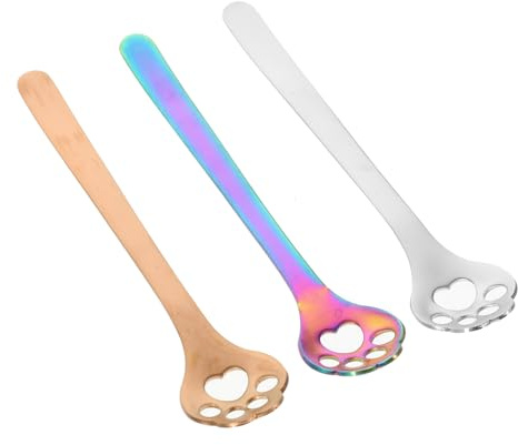Amosfun 6 Stk Hohler Kratzlöffel für Katzen spoon set kochlöffelset kaffelöffel Suppenlöffel Löffel für Katzenklauen praktischer Kuchenlöffel Kaffeelöffel Edelstahl 304 Colorful