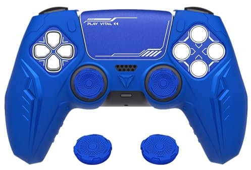 playvital Cover Silicone per ps5 Controller,Joystick Custodia Protettiva Antiscivolo&Copri Analogici&Adesivo Touchpad,Compatibile con Base di Ricarica,CyberMech-Blu